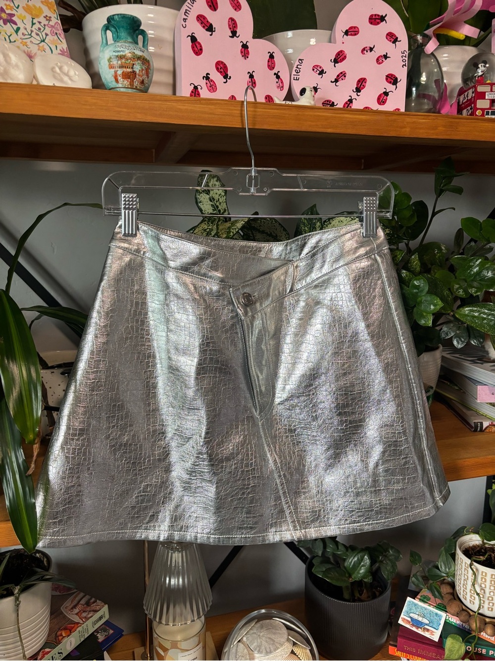 Ronny Kobo Women’s Metallic Silver A-Line Mini Skirt